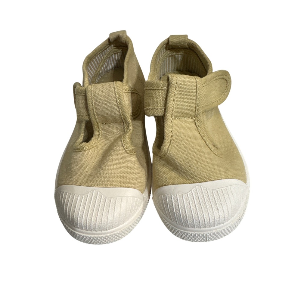 Chus Kids Tan Canvas T-Strap Sneakers Rubber Cap Toe Spain Size 27 Beige
